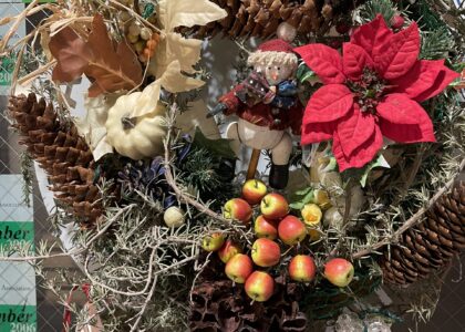 今年も恒例の院長お庭から採取したローズマリーのハンドメイドのクリスマスリースが・・・